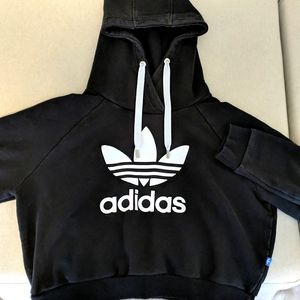 Adidas | Trefoil Black Cropped Hoodie | XL